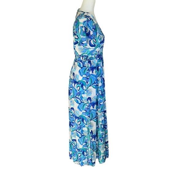 Anthropologie Abel the Label Blue Green Floral Print Tie Back Midi Dress - XS - Picture 5 of 13